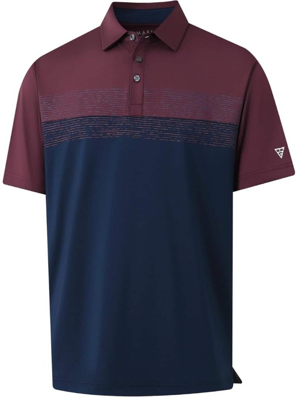 Men A- Burgundy/Navy Dry Fit Polo Shirt Color Block Chest Print Moisture Wick